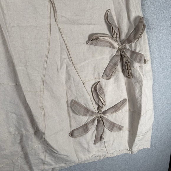 Peacock ways tunic dress womens XL beige lagenlook linen floral beige - Picture 3 of 10